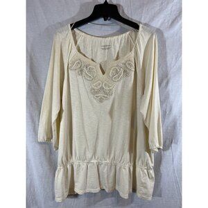 Charter Club Women’s 1X Cream Embroidered Tunic Blouse